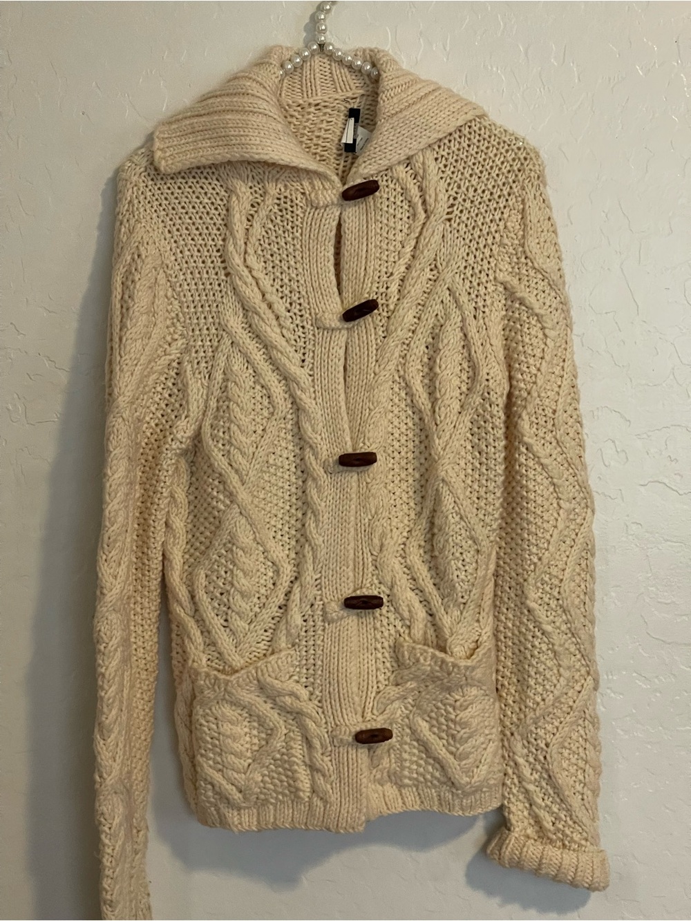 J.Crew Hand knit Toggle Cable knit 100% Wool Sweater Size M